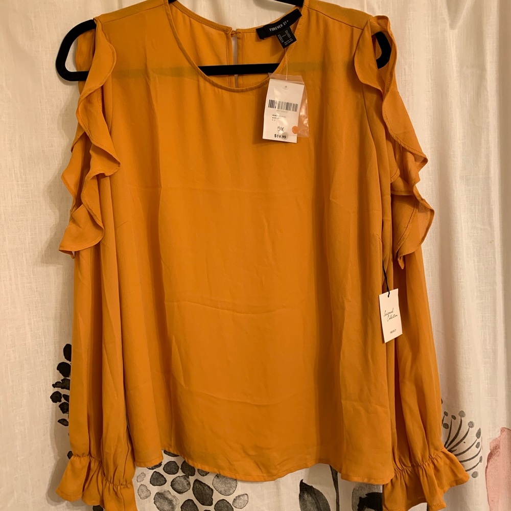 NWT Mustard Cold Shoulder Blouse
